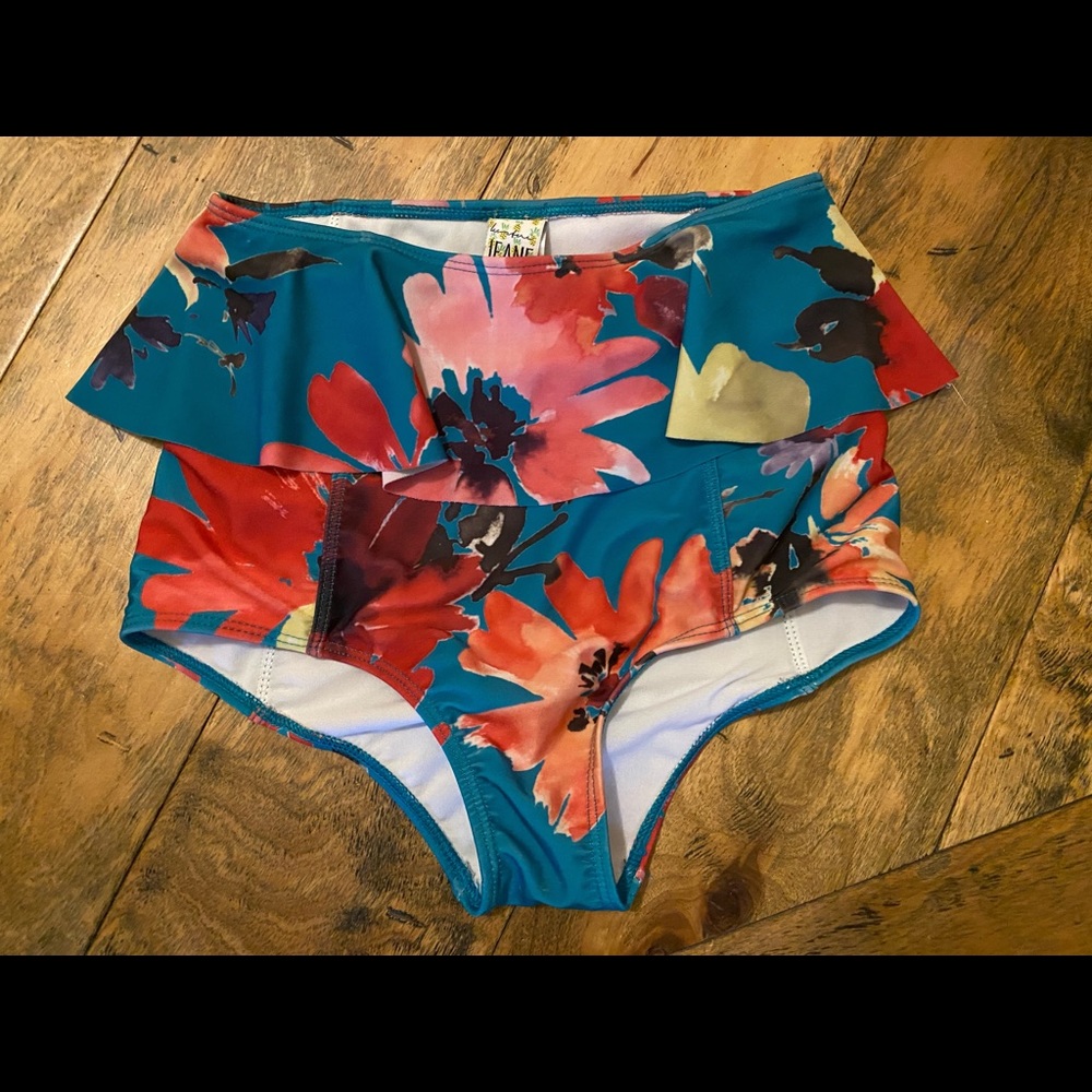 Kortni Jeane teal floral swim bottoms XS